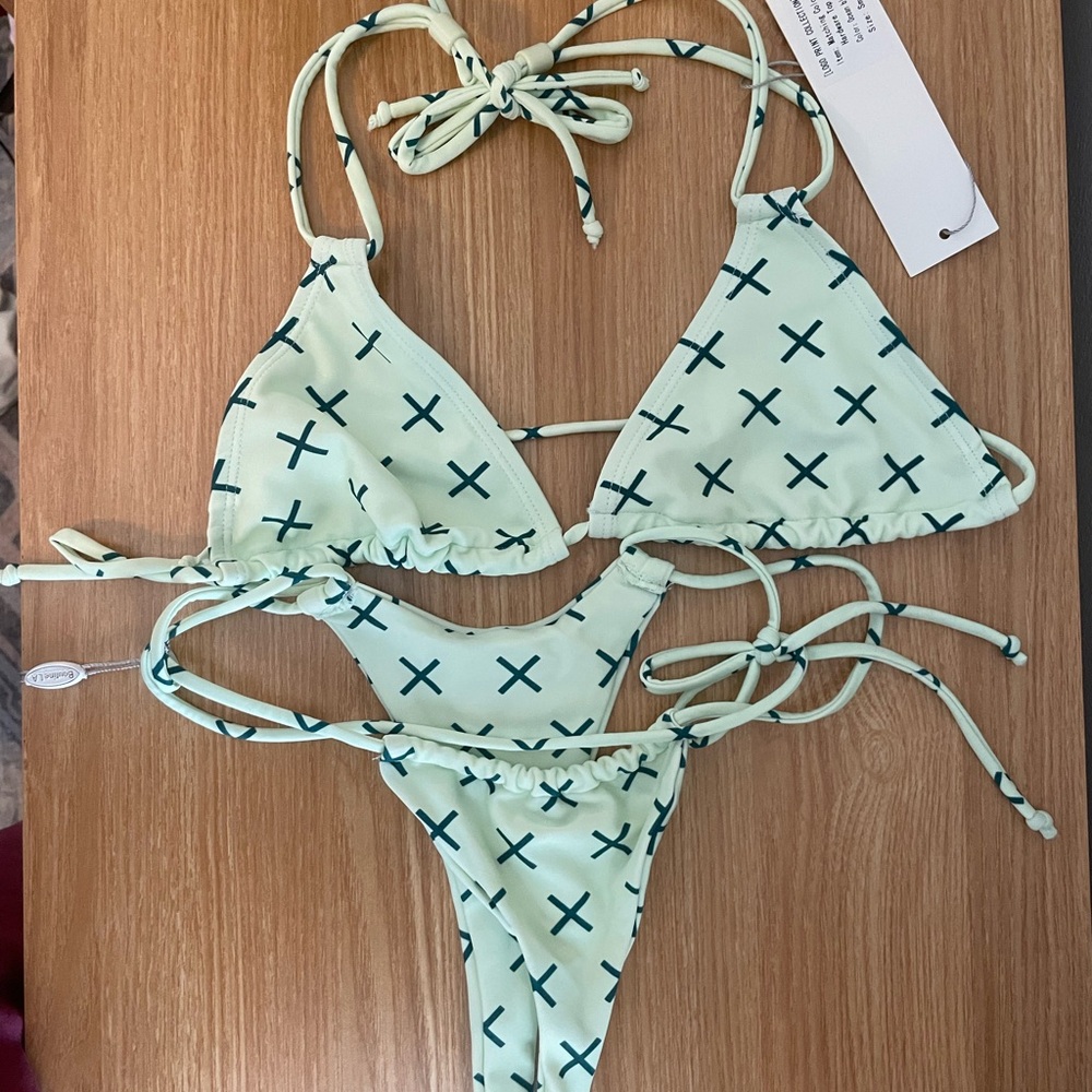 Boutine LA Mint Green Bikini with Cross Pattern SMALL NWT